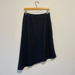 Vintage Black Wool Asymmetrical Hem Midi Skirt Gianni Size 8
